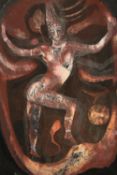 A female dancer dressed in Asian costume, oil on board, signed and framed. H.57 W.42cm.