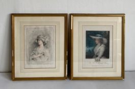 Two 18th century hand coloured portrait engravings to include a portrait of a lady by Giovanni