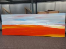 A large contemporary abstract acrylic landscape painting on canvas signed Lowe to the lower right