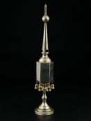 A 20th century hallmarked silver besamim spice tower by A. Taite & Sons Ltd having a ball finial