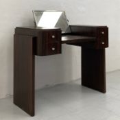 An Art Deco zebrawood dressing table having a rectangular swing mirror in a chrome frame over a