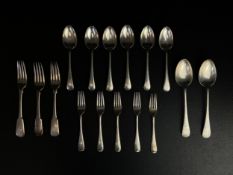 A mixed collection of hallmarked silver cutlery to include three London 1809 fiddle pattern forks by