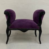 A contemporary window seat in the French 18th century style having a pair of scrolling arms over a