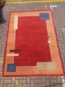 A vintage Tibetan Gabbeh carpet of abstract geometric design having a large central rectangular