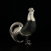 A 20th century silver plate mounted glass figural cockerel claret jug or decanter with marks. H.33.