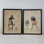 A pair of early 20th century French style cut out silhouette portraits depicting a seated lady and