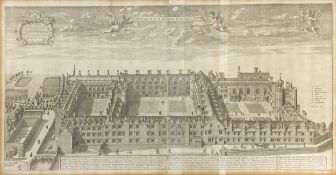 After David Loggan (1634–1692), a bifold engraving titled Collegium 'St Johannis Evangelistae' or St
