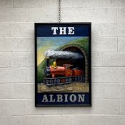 A 20th century hand painted ply and composite resin pub sign for 'The Albion' with a central image