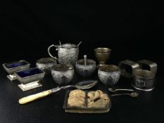 A mixed collection of silver hallmarked and white metal items to include a set of five 1879