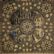 A framed 19th century Indian needlework tapestry with gilt metal thread having a central