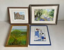 Four artworks to include a limited edition watercolour titled 'Trinity Hall College, Cambridge',
