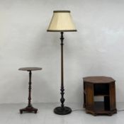 Three items to include a 19th century mahogany lamp stand with an octagonal top on a turned stem