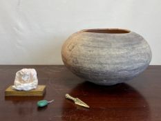 A mixed collection to include a large Indus Valley style hand painted terracotta vase of compressed