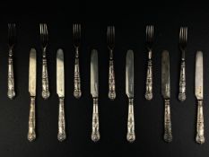 A set of six hallmarked silver knives and forks by Aaron Hatfield & Sons, Sheffield 1837. Silver