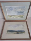 Two watercolours depicting English rural landscapes in glazed frames. 54x40cm