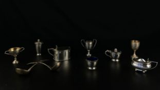 A mixed collection of hallmarked silver to include a pair of Georgian fiddle pattern sauce ladles by