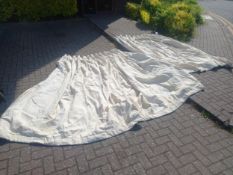 A pair of off white pleated damask curtains. L.248 width at top - 60cm.