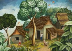 A contemporary Nicaraguan oil on canvas titled 'Daraili, Un Bano De Sol', signed and dated Falcon