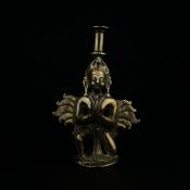 A 19th century Indian brass figural Garuda incense burner depicting a kneeling devotee. H.12.5cm