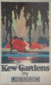 A vintage lithographic poster for 'Kew Gardens by Underground' after the 1928 original with an