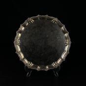 A hallmarked silver salver tray by Barker Brothers Silver Ltd, Birmingham 1937. Silver weight: 570g.