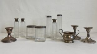 A mixed collection of hallmarked silver and glass to include a set of seven London 1901 silver