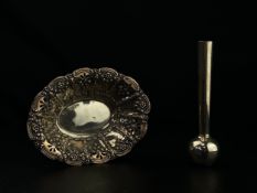 A silver hallmarked London 1899 scrolling repousse and openwork bonbon dish with maker's marks along