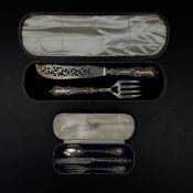 Two sets of silver hallmarked cutlery to include a Birmingham 1974 openwork fish knife and fork with