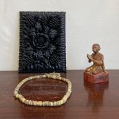 A mixed collection to include a 19th century Burmese gilt and red lacquer kneeling disciple along