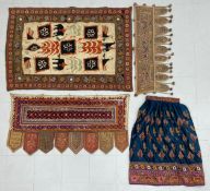 A mixed collection of Indian textiles to include a Gujarat cotton door hanging or toran hand