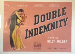 A large vintage lithographic film poster for 'Double Indemnity' 1944 by Billy Wilder in a glazed