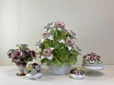 A collection of vintage Italian style porcelain to include a very large and heavy woven basket of