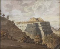 A 19th century watercolour on paper of a mountainous landscape in a glazed gilt frame. H.43.5 W.45.
