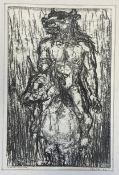 A modernist style monotype print titled 'Mounted Minotaur', signed and dated 1969 to the lower right