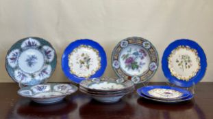 Ten 19th century and later ceramic plates to include four with central hand painted floral sprigs