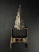 A 19th century Indian Katar push dagger having a gilt iron hilt or handle with a short faceted