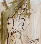 A contemporary abstract ink and wash nude study by Sarah Briggs, signed to the lower right in a