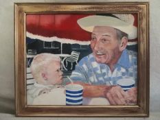 A contemporary oil on canvas by S. Powell, man and child, signed to the lower right in a