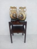 A Georgien mahogany night stand having a square top with an open-work gallery back raised on four