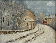 After Claude Monet (1840-1926), a framed impressionist style oil on canvas landscape titled 'Snow in