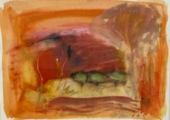 A contemporary abstract watercolour landscape titled 'Tuscan Scenery' by Elizabeth Lyons, signed