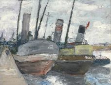 A mid 20th century oil on board titled 'Fleetwood' by John Rimmer in a moulded frame with an