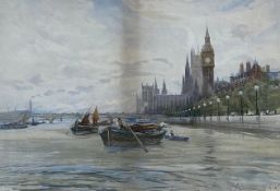 Charles James Lauder R.S.W. (1840-1920), a C.1900 watercolour depicting boats on the Thames with the