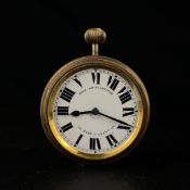 A Wm. Lister & Sons Ltd 8 day travel clock with an enamelled dial bearing Roman numerals and maker's