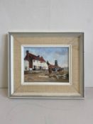 A 1970s oil on board depicting horses by the 'The Royal Oak and Mill, Langstone', signed to the