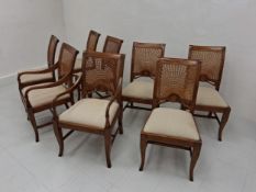 A set of eight contemporary Sansc Santiago bergere mango wood dining chairs in the French 19th