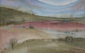 A contemporary oil on silk title 'Dream Landscape' by Renee Calitz, signed RC and dated 1989 to