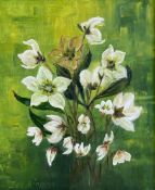A contemporary acrylic on canvas, still life flowers, signed Del Bianco to the lower left in a