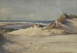 Charles William Adderton (1866-1944), a watercolour depicting sand dunes on an expansive coastal