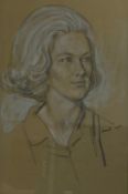 A mid 20th century charcoal and chalk portrait of a lady, signed to the right and dated 1966 in a